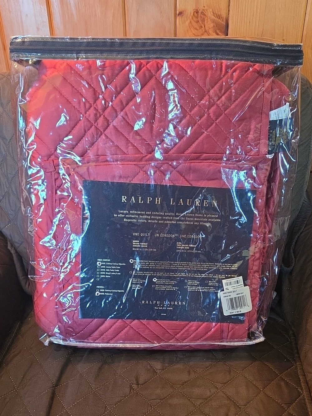 Vintage Ralph Lauren Home 'Anne Marie' King Size Damask Red Quilt
